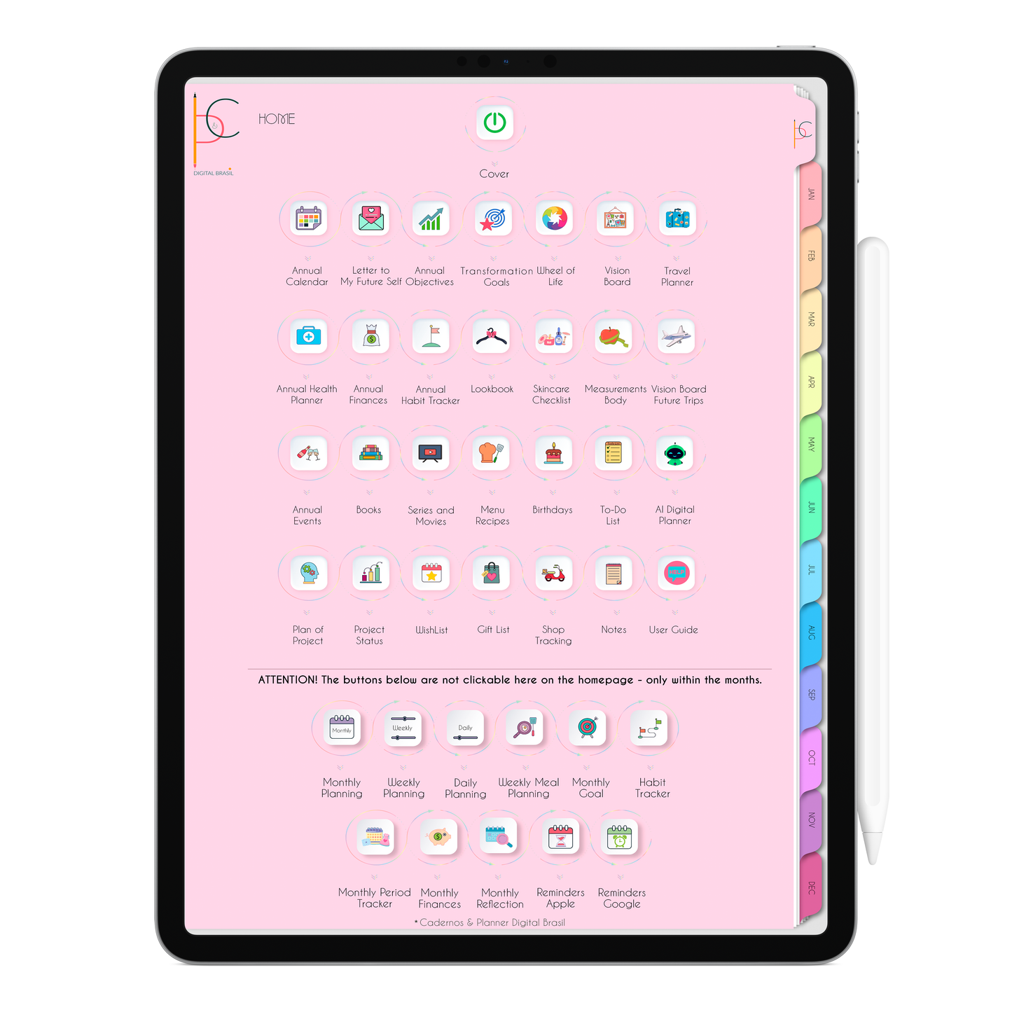 2026 Life In Colors digital planner displayed on iPad with vibrant layout, weekly and monthly planning pages for digital productivity.