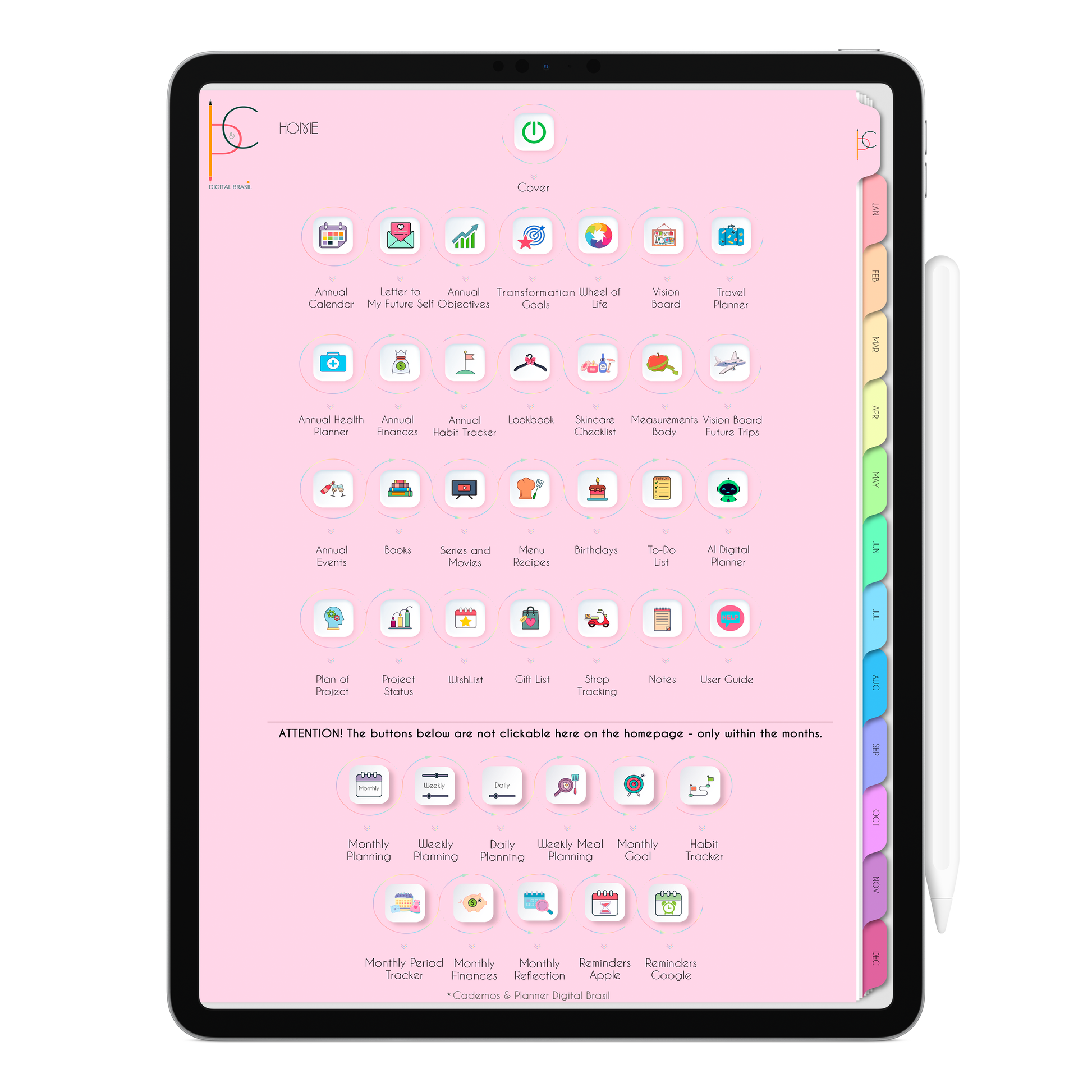 2026 Life In Colors digital planner displayed on iPad with vibrant layout, weekly and monthly planning pages for digital productivity.
