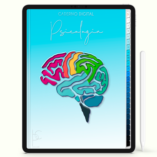 Caderno Digital 24 Matérias - Psicologia, para ipad e tablet android. Cadernos & Planner Digital Brasil