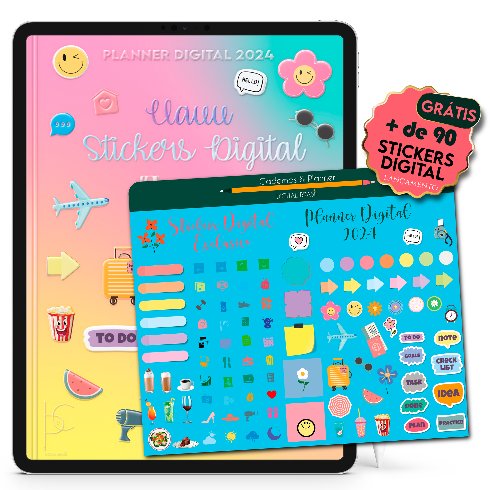 Brinde Adesivos Stickers Digital Planner Digita 2024 Life In Colors exlcusivo para iPad e Tablet Android, Tablet Samsung, Aplicativos de Anotações GoodNotes, Noteshelf e Samsung Notes. Planejamento Anual, Planejamento Mensal, Planejamento Semanal e Planejamento DIário. Integração Apple Calendar e Google Calendar Cadernos & Planner Digital Brasil