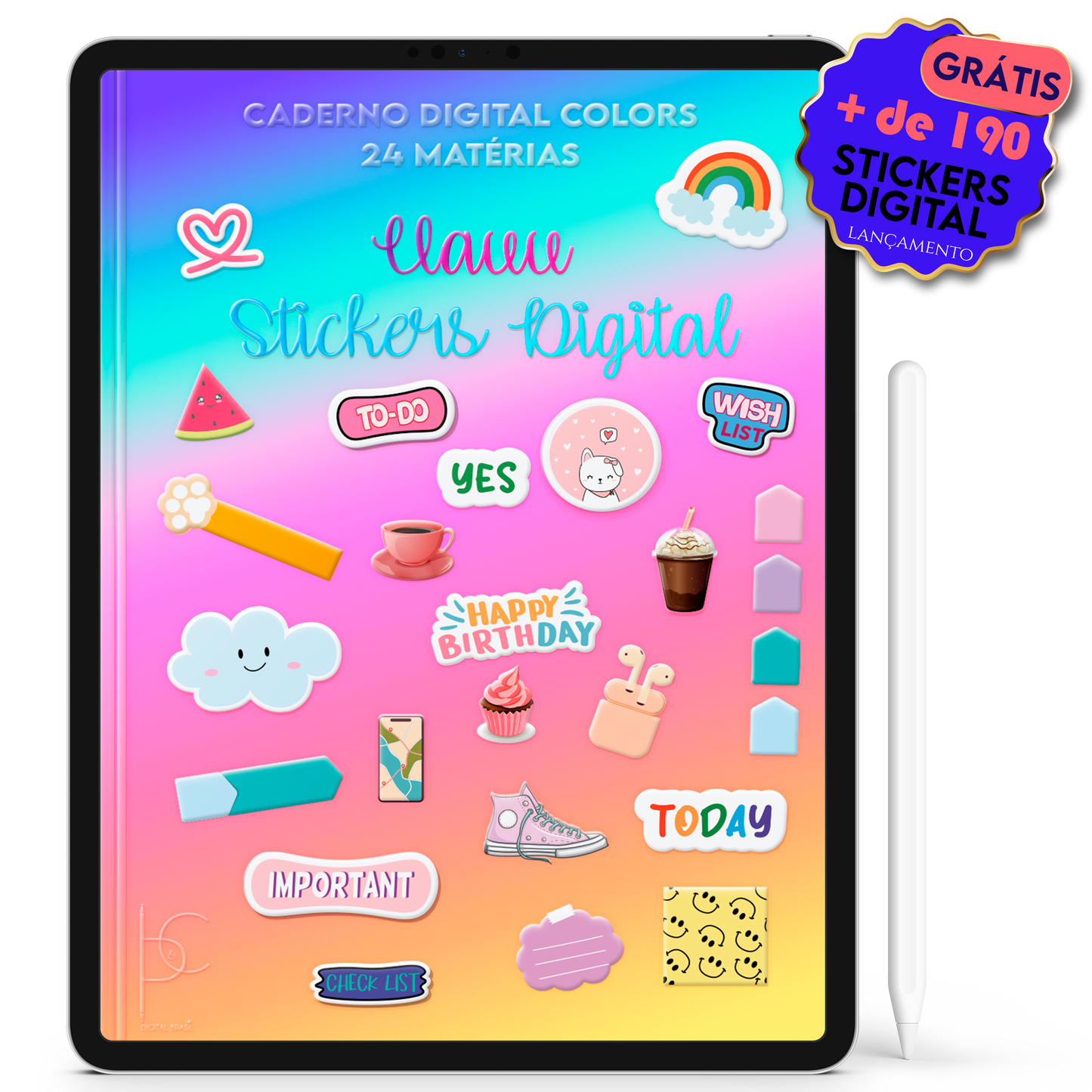 Caderno Digital Colors 24 Matérias Estudos Coloridos • Para iPad e Tablet Android • Download instantâneo