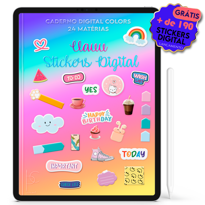 Caderno Digital Colors 24 Matérias Apple Love • Para iPad e Tablet Android • Download instantâneo
