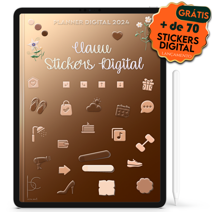 Ganhe de Brinde Adesivos Stickers Digital Planner Digital 2024 para iPad e Tablet Android com aplicativos de anotações digitais GoodNotes, Noteshelf e Samsung Notes. Para planejamento anul, mensal, semana, diário, financeiro, alimentar, habit tracker. Cadernos & Planner Digital Brasil.