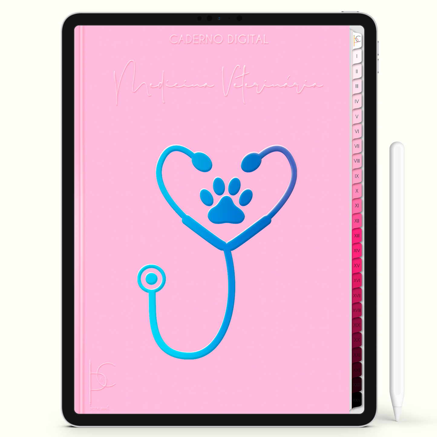 Caderno Digital Blush Medicina Veterinária Love Med Vet 24 Matérias • iPad Tablet Android • Download instantâneo • Sustentável