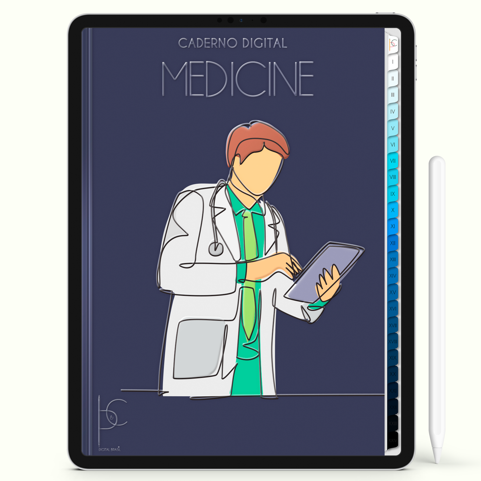 Caderno Digital 24 Matérias - Medicina, para ipad e tablet android. Cadernos & Planner Digital Brasil