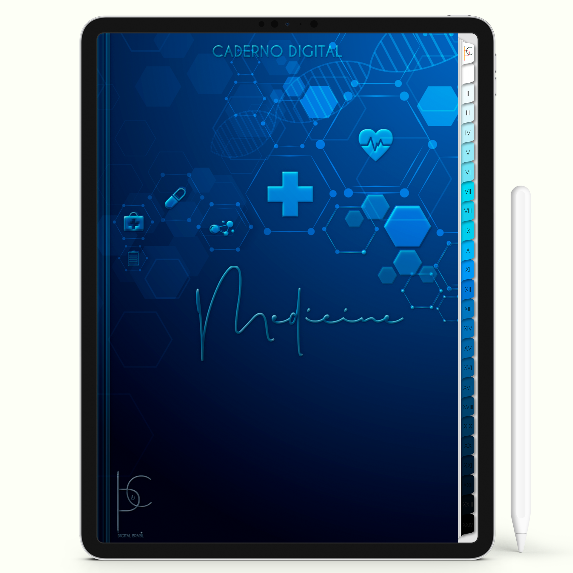Caderno Digital Blue Medical Insights 24 Matérias • Para iPad e Tablet Android • Download instantâneo • Sustentável