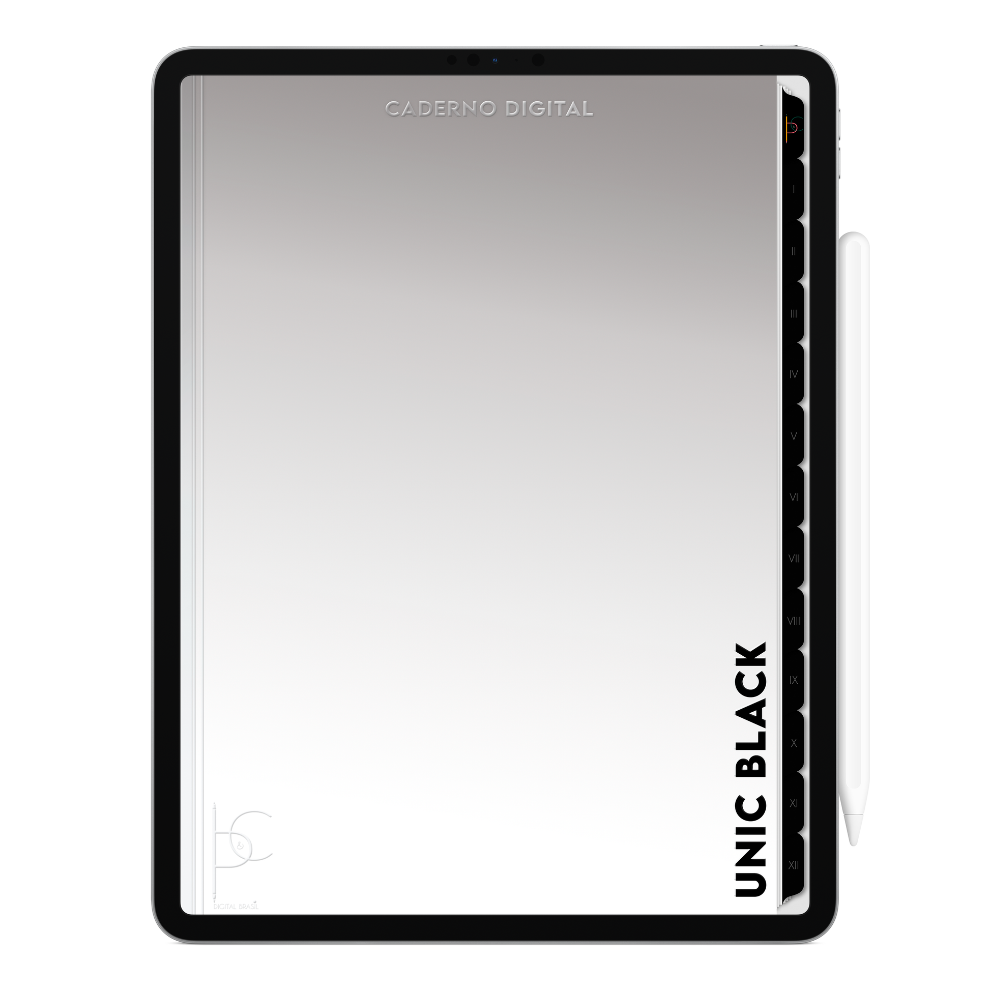 Caderno digital Unic Black para estudantes e profissionais. Perfeito para anotações em reuniões e estudos. Marca Cadernos & Planner Digital Brasil. Exclusivo para estudar e se planejar no iPad e tablets Android tablets da Samsung (TabS6 Lite, Tab S9 Fe, Tab S9 +, Galaxy Tab S10 Ultra · Galaxy Tab S10+, compatível com aplicativos de anotações digitais GoodNotes e Notein. Baixe grátis o Caderno Digital Gratuito. Faça o download do Planner Digital Grátis.