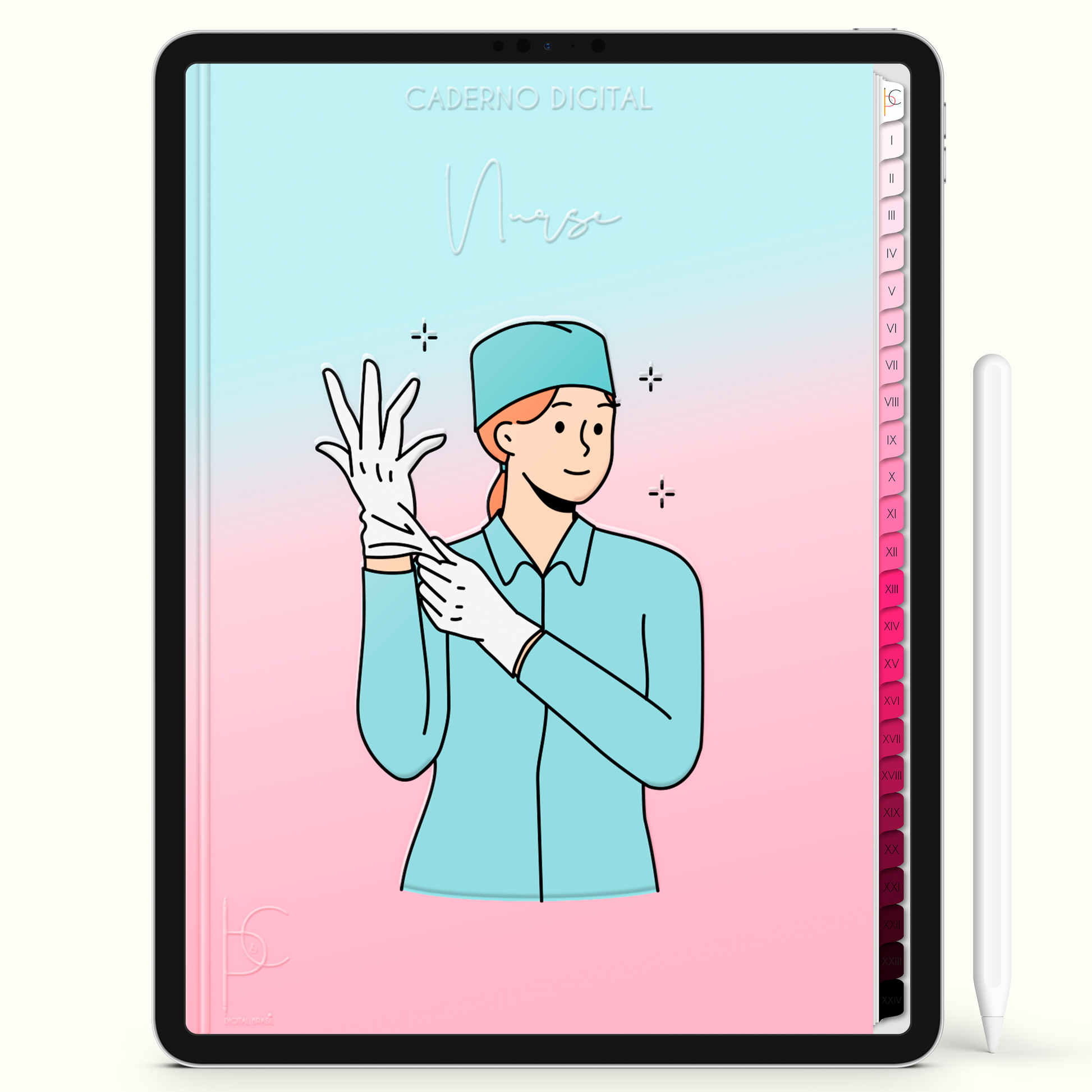 Caderno Digital Blush Enfermeira Nurse Medicine 24 Matérias • iPad e Tablet Android • Download instantâneo • Sustentável