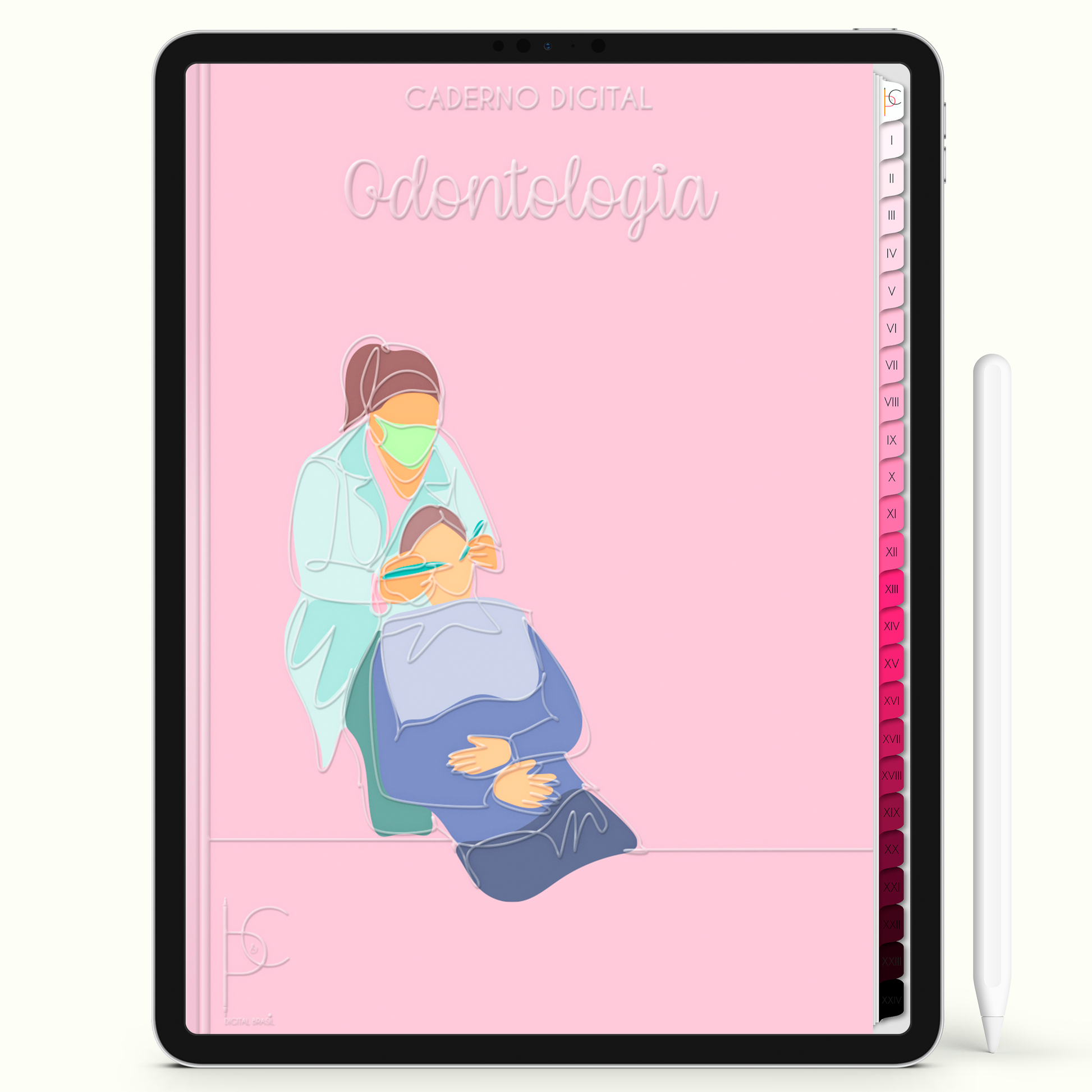 Caderno Digital Blush Odontologia 24 Matérias • iPad e Tablet Android • Download instantâneo • Sustentável