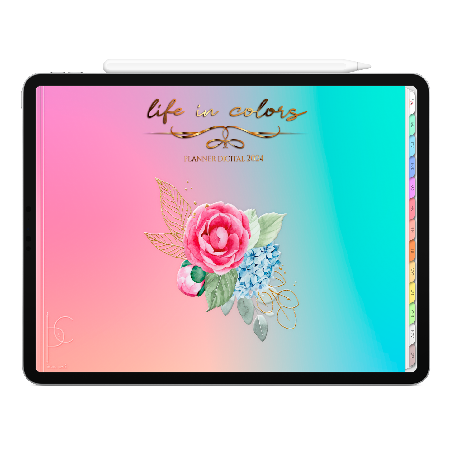 Planner Digital Horizontal Life In Colors 2024 Buquê de Flores • Para iPad e Tablet Android • Download Instantâneo • Sustentável