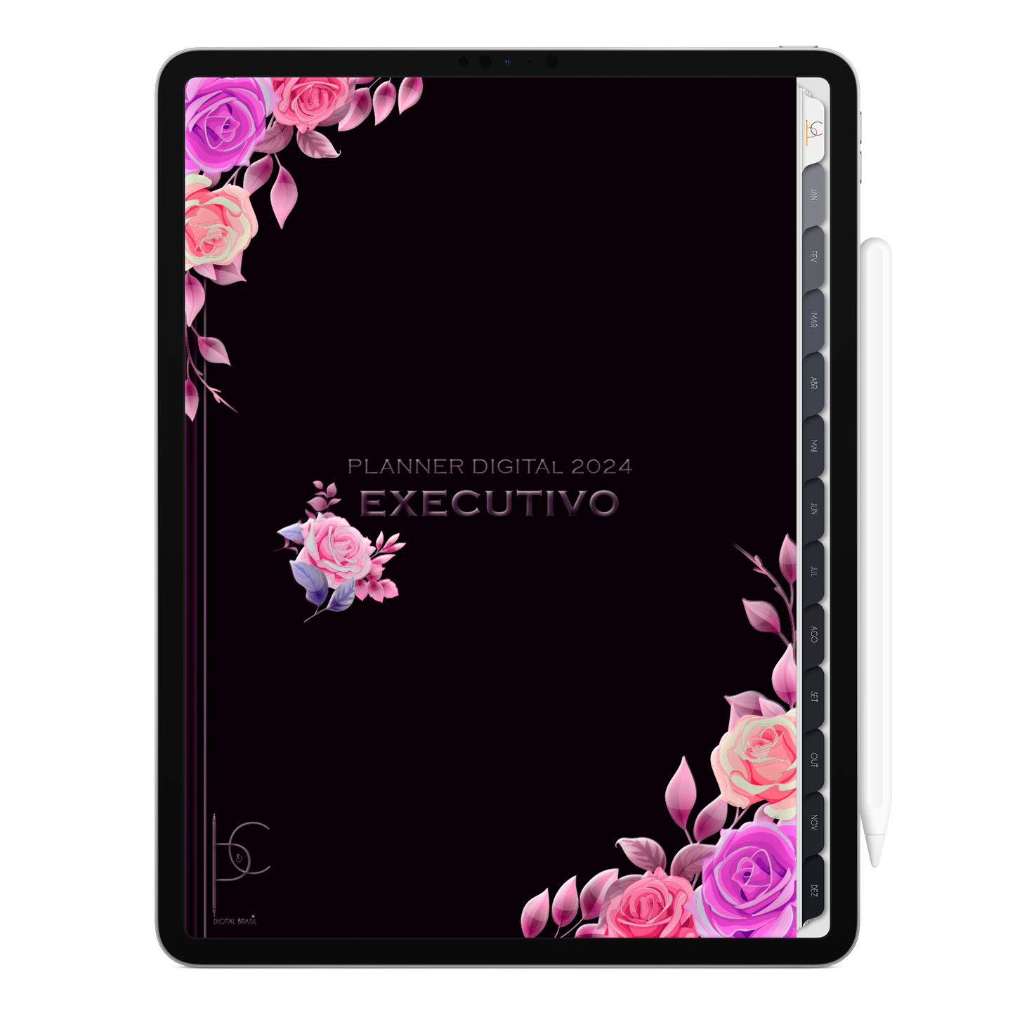 Planner Digital Vertical Executivo 2024 Business And Flowers • Para iPad e Tablet Android • Download Instantâneo • Sustentável