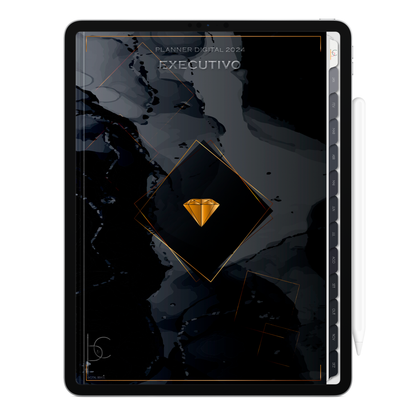 Planner Digital Vertical Executivo 2024 Diamante Dourado • Para iPad e Tablet Android • Download Instantâneo • Sustentável