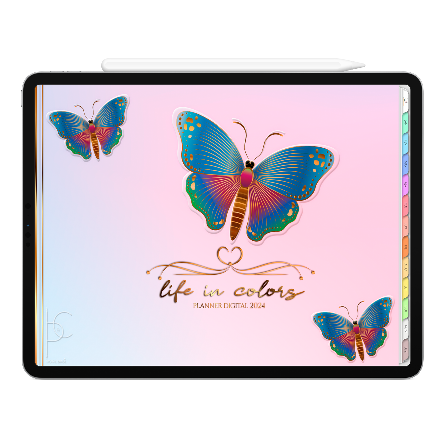 Planner Digital Horizontal Life In Colors 2024 Blue Butterflies • Para iPad e Tablet Android • Download Instantâneo • Sustentável