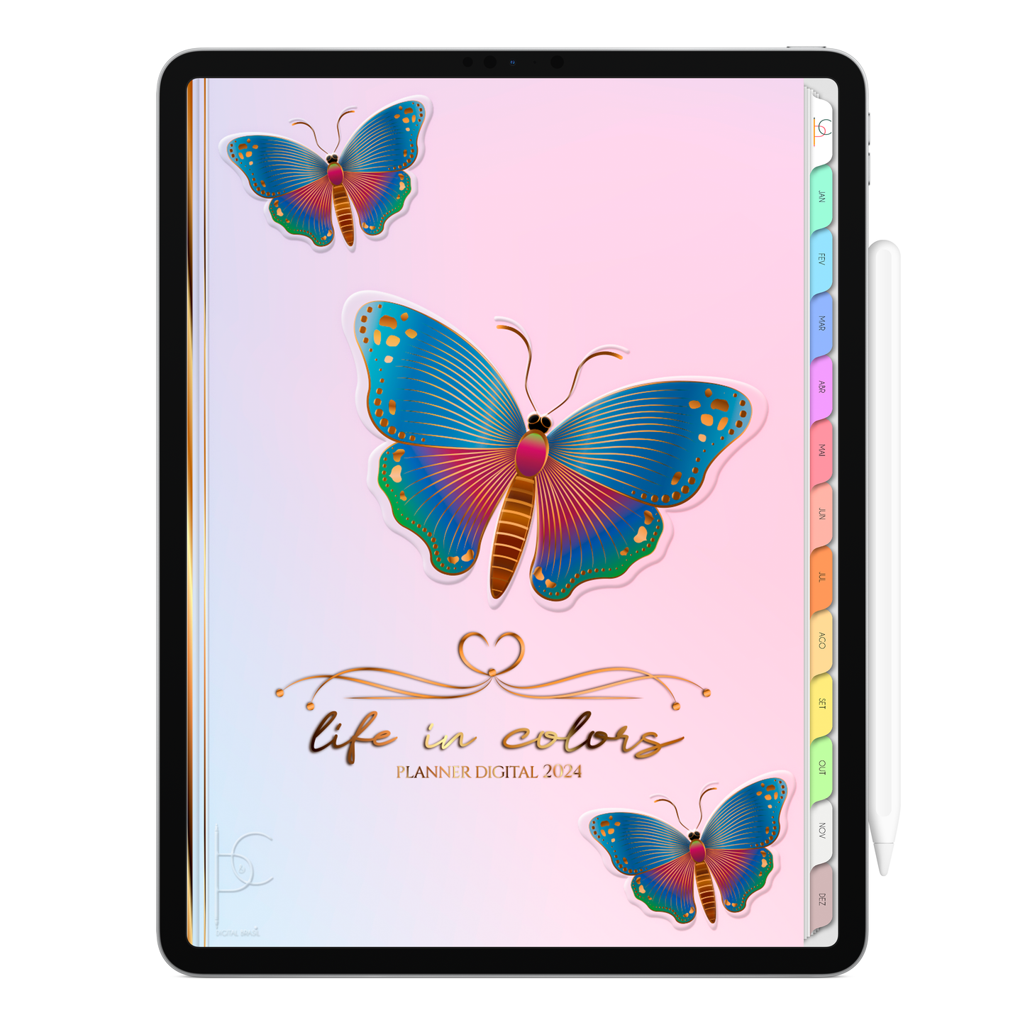 Planner Digital Vertical Life In Colors 2024 Blue Butterflies • Para iPad e Tablet Android • Download Instantâneo • Sustentável