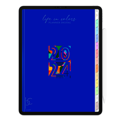 Planner Digital Vertical Life In Colors 2024 Azul Royal • Para iPad e Tablet Android • Download Instantâneo • Sustentável
