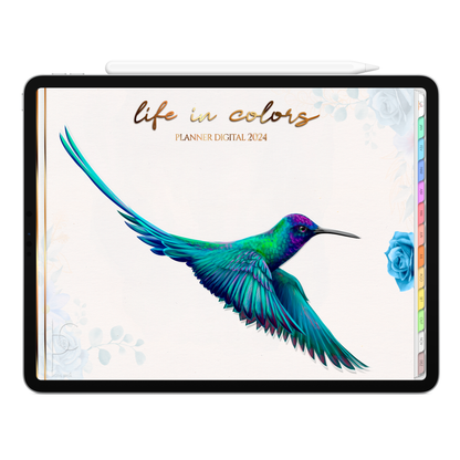 Planner Digital Horizontal Life In Colors 2024 Beija Flor • Para iPad e Tablet Android • Download Instantâneo • Sustentável