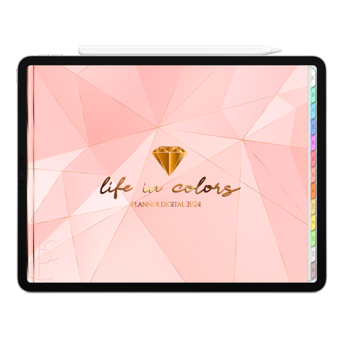 Planner Digital Horizontal Life In Colors 2024 Diamond Gold • Para iPad e Tablet Android • Download Instantâneo • Sustentável