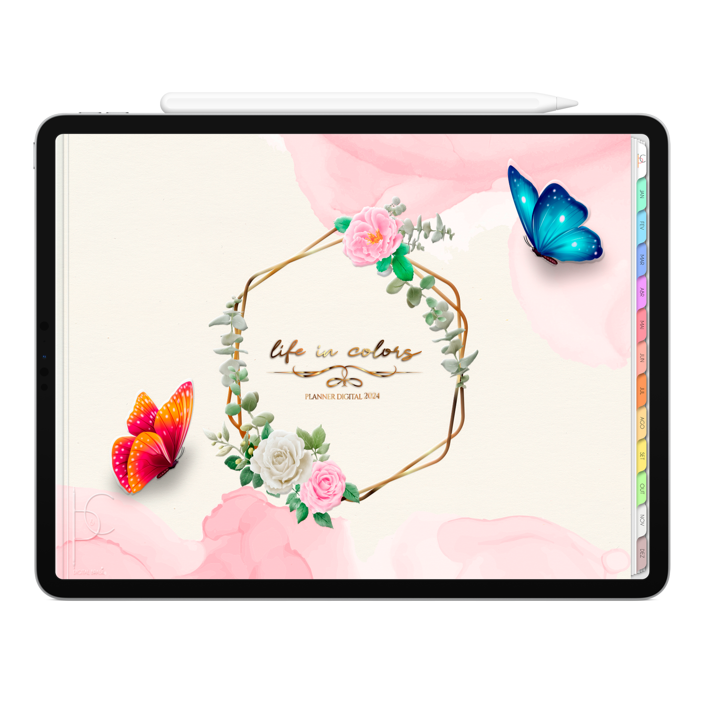 Planner Digital Horizontal Life In Colors 2024 Flores e Borboletas • Para iPad e Tablet Android • Download Instantâneo • Sustentável