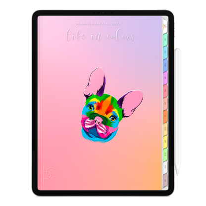 Planner Digital Vertical Life In Colors 2024 I Love Bulldog Dog • Para iPad e Tablet Android • Download Instantâneo • Sustentável