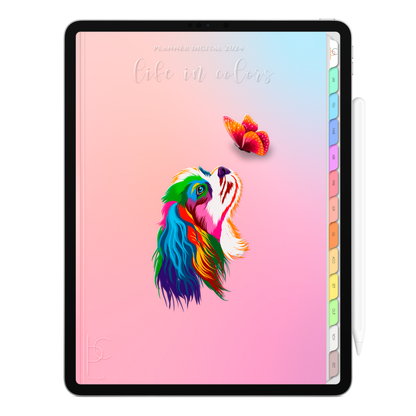 Planner Digital Vertical Life In Colors 2024 I Love Cavalier King Dog • Para iPad e Tablet Android • Download Instantâneo • Sustentável