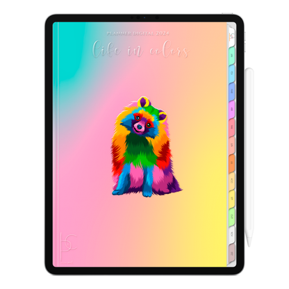Planner Digital Vertical Life In Colors 2024 I Love Pomeranian German Spitz Dog • Para iPad e Tablet Android • Download Instantâneo • Sustentável