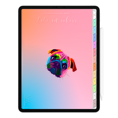 Planner Digital Vertical Life In Colors 2024 I Love Pug Dog • Para iPad e Tablet Android • Download Instantâneo • Sustentável