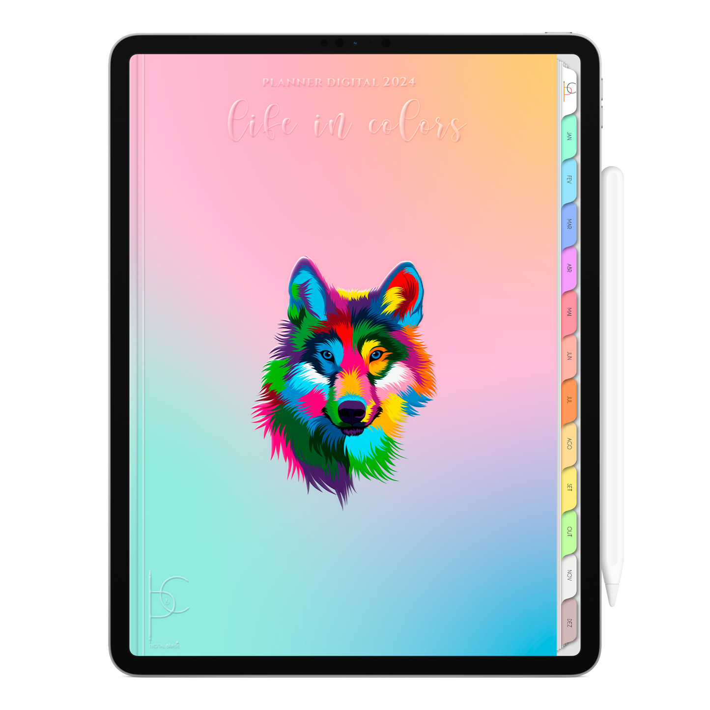 Planner Digital Vertical Life In Colors 2024 I Love Wolf Grin Furious Dog • Para iPad e Tablet Android • Download Instantâneo • Sustentável