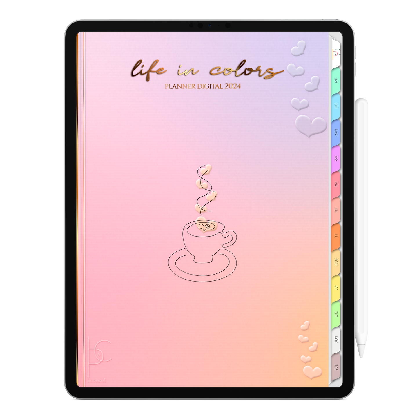 Planner Digital Vertical Life In Colors 2024 Love Coffee • Para iPad e Tablet Android • Download Instantâneo • Sustentável