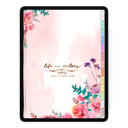 Planner Digital Vertical Life In Colors 2024 Pinceladas Floral • Para iPad e Tablet Android • Download Instantâneo • Sustentável