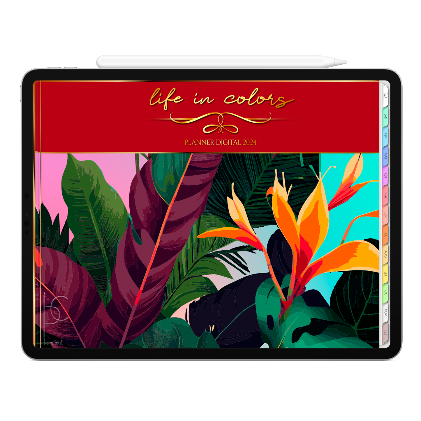 Planner Digital Horizontal Life In Colors 2024 Red Velvet • Para iPad e Tablet Android • Download Instantâneo • Sustentável