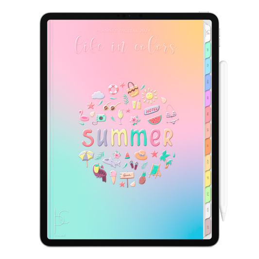 Planner Digital Vertical Life In Colors 2024 Summer Verão • Para iPad e Tablet Android • Download Instantâneo • Sustentável