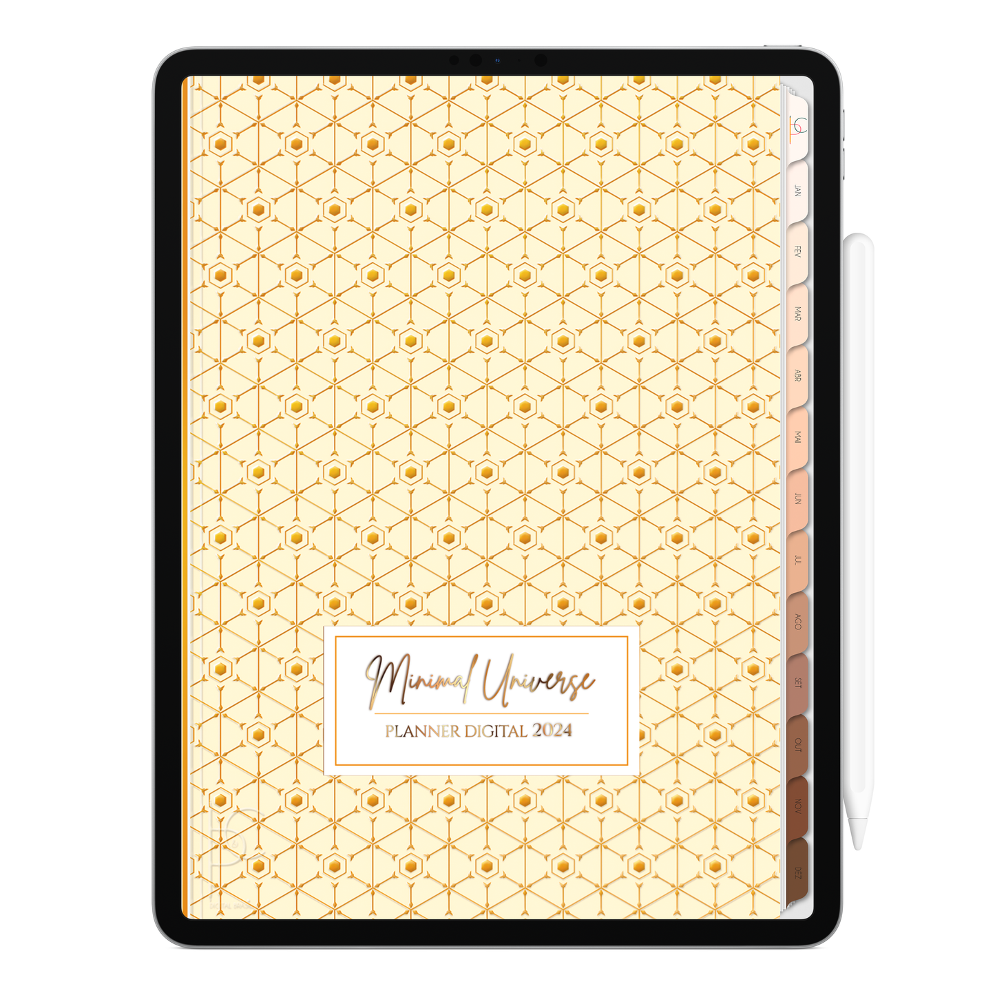 Capa Planner Digital 2024 para iPad e Tablet Android com aplicativos de anotações digitais GoodNotes, Noteshelf e Samsung Notes. Para planejamento anul, mensal, semana, diário, financeiro, alimentar, habit tracker. Cadernos & Planner Digital Brasil.