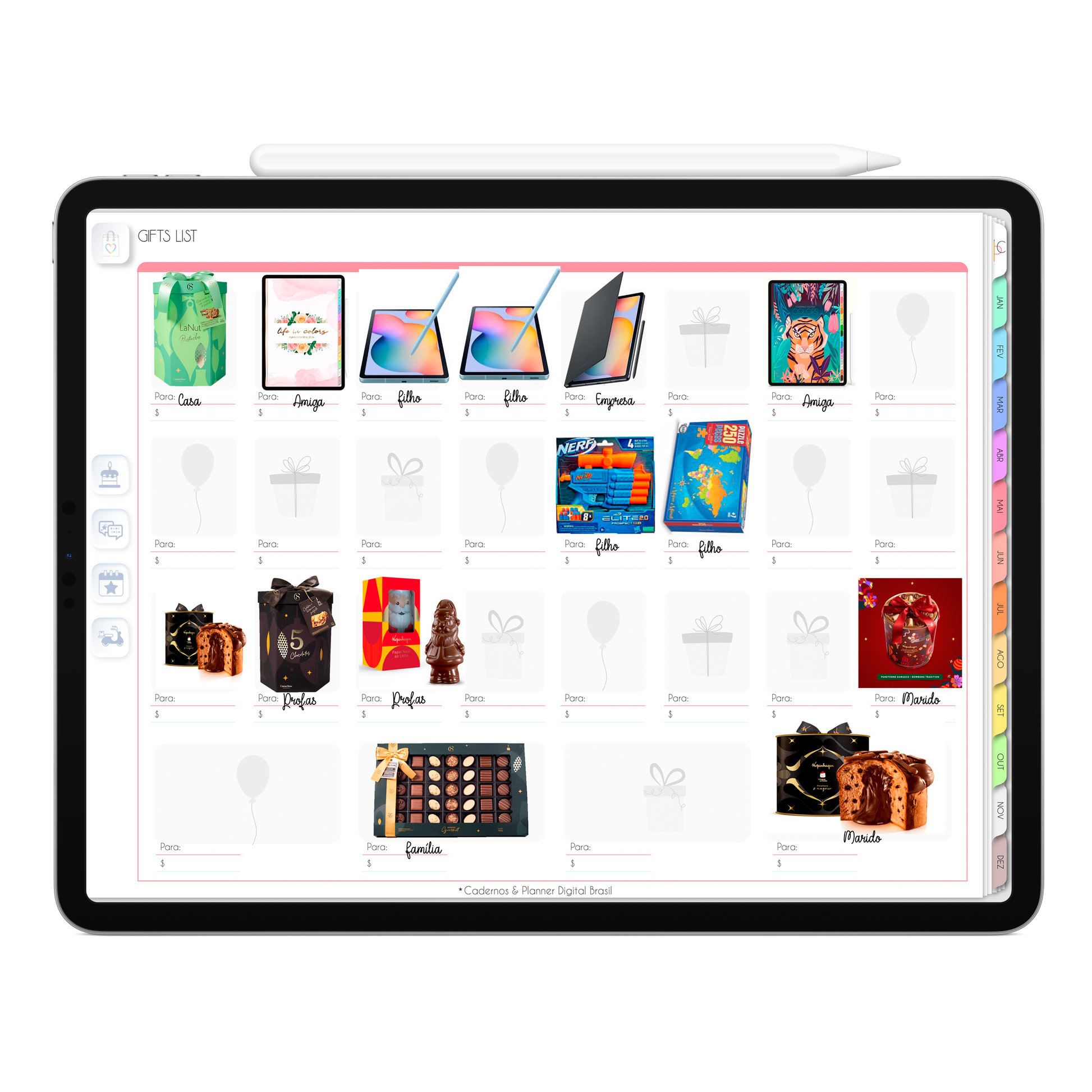 Planejamento Wish List Planner Digital 2024 para iPad e Tablet Android com aplicativos de Anotações GoodNotes, Noteshelf, Samsung Notes. Planejamento Digital várias áreas da vida, planejamento anual, planejamento mensal, planejamento semanal, planejamento diario, planejamento alimentar. Planner Interativo e Clicável. Cadernos & Planner Digital Brasil