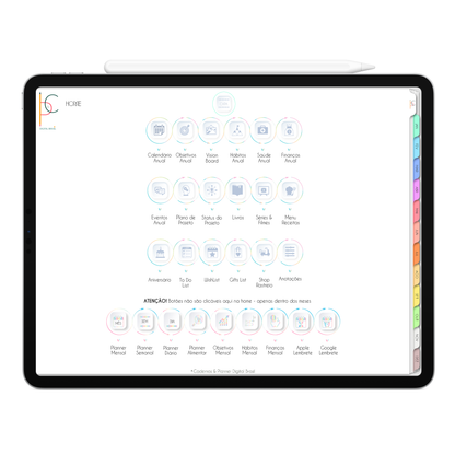 Home Indez Todas as Páginas de Planejamento Planner Digital 2024 para iPad e Tablet Android com aplicativos de Anotações GoodNotes, Noteshelf, Samsung Notes. Planejamento Digital várias áreas da vida, planejamento anual, planejamento mensal, planejamento semanal, planejamento diario, planejamento alimentar. Planner Interativo e Clicável. Cadernos & Planner Digital Brasil