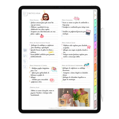 Planejamento Objetivos Anual Planner Digita 2024 Life In Colors exlcusivo para iPad e Tablet Android, Tablet Samsung, Aplicativos de Anotações GoodNotes, Noteshelf e Samsung Notes. Planejamento Anual, Planejamento Mensal, Planejamento Semanal e Planejamento DIário. Integração Apple Calendar e Google Calendar Cadernos & Planner Digital Brasil