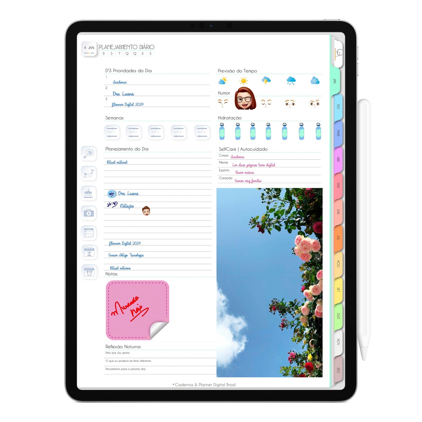 Planejamento Diario Planner Digita 2024 Life In Colors exlcusivo para iPad e Tablet Android, Tablet Samsung, Aplicativos de Anotações GoodNotes, Noteshelf e Samsung Notes. Planejamento Anual, Planejamento Mensal, Planejamento Semanal e Planejamento DIário. Integração Apple Calendar e Google Calendar Cadernos & Planner Digital Brasil