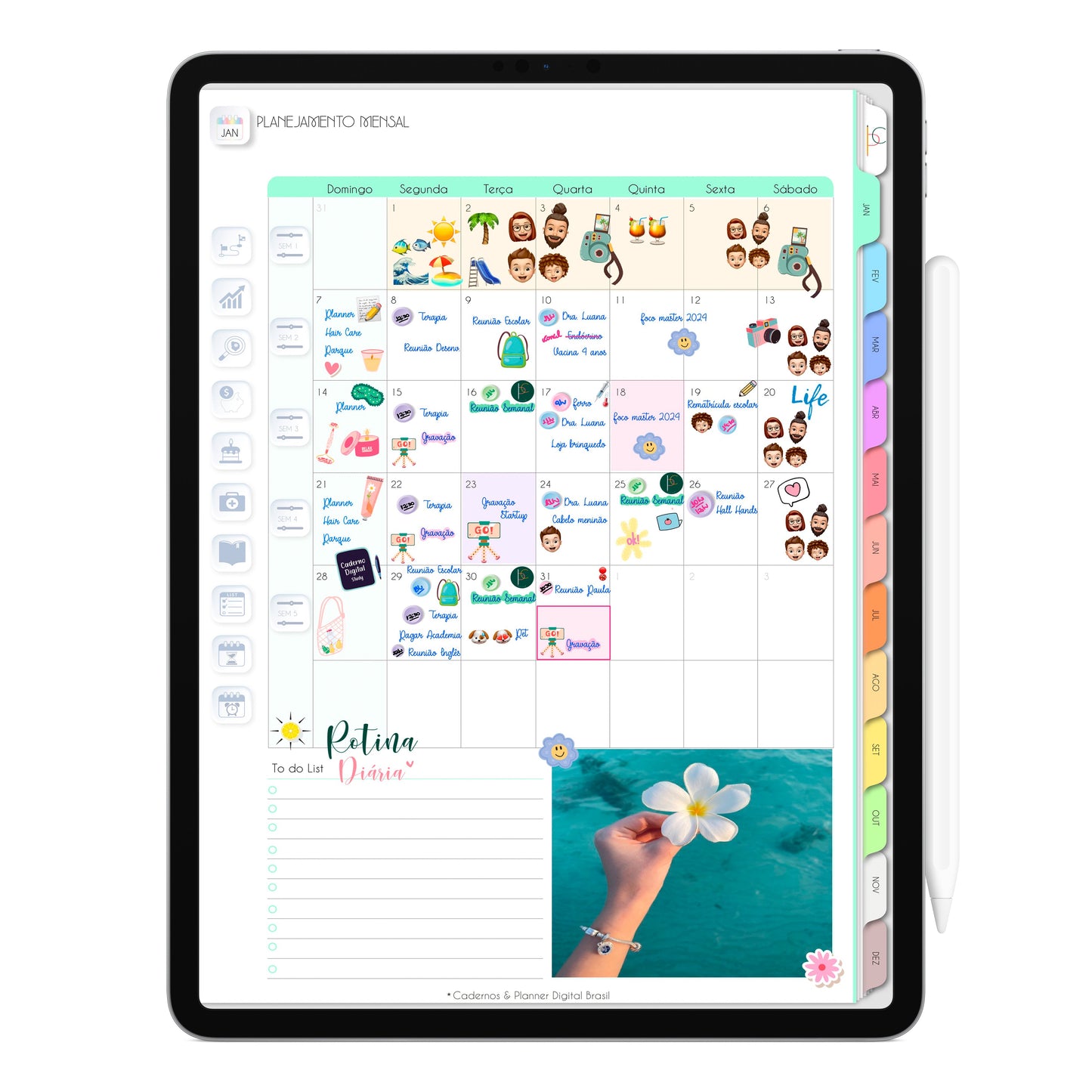 Planejamento Mensal Planner Digita 2024 Life In Colors exlcusivo para iPad e Tablet Android, Tablet Samsung, Aplicativos de Anotações GoodNotes, Noteshelf e Samsung Notes. Planejamento Anual, Planejamento Mensal, Planejamento Semanal e Planejamento DIário. Integração Apple Calendar e Google Calendar Cadernos & Planner Digital Brasil