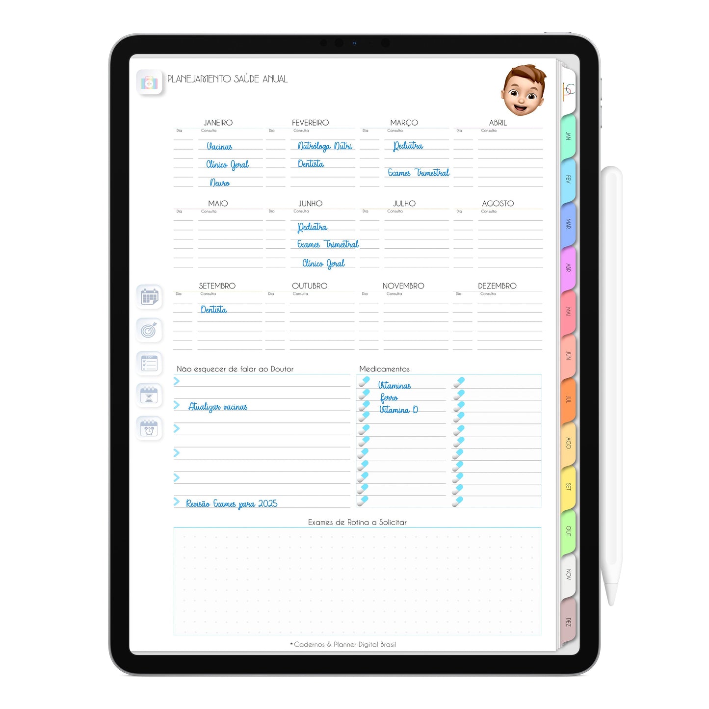 Planejamento Saúde Anual Planner Digita 2024 Life In Colors exlcusivo para iPad e Tablet Android, Tablet Samsung, Aplicativos de Anotações GoodNotes, Noteshelf e Samsung Notes. Planejamento Anual, Planejamento Mensal, Planejamento Semanal e Planejamento DIário. Integração Apple Calendar e Google Calendar Cadernos & Planner Digital Brasil