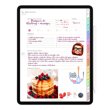 Receitas Planner Digita 2024 Life In Colors exlcusivo para iPad e Tablet Android, Tablet Samsung, Aplicativos de Anotações GoodNotes, Noteshelf e Samsung Notes. Planejamento Anual, Planejamento Mensal, Planejamento Semanal e Planejamento DIário. Integração Apple Calendar e Google Calendar Cadernos & Planner Digital Brasil