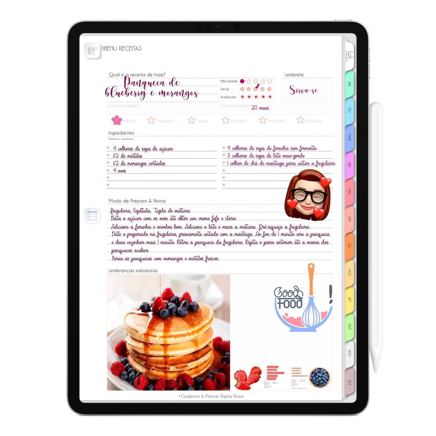 Receitas Planner Digita 2024 Life In Colors exlcusivo para iPad e Tablet Android, Tablet Samsung, Aplicativos de Anotações GoodNotes, Noteshelf e Samsung Notes. Planejamento Anual, Planejamento Mensal, Planejamento Semanal e Planejamento DIário. Integração Apple Calendar e Google Calendar Cadernos & Planner Digital Brasil