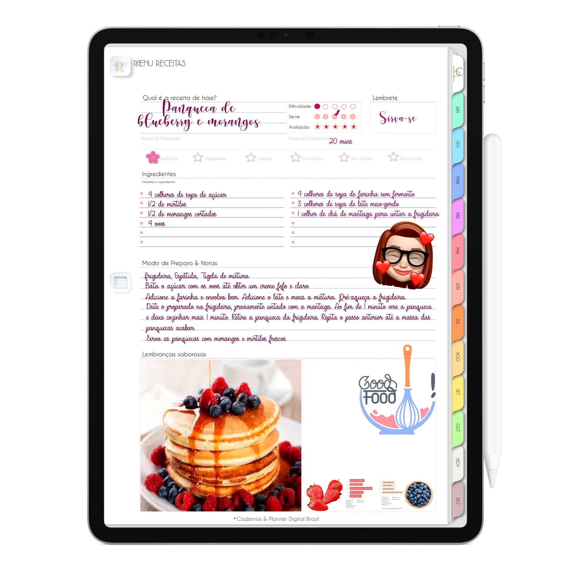 Receitas Planner Digita 2024 Life In Colors exlcusivo para iPad e Tablet Android, Tablet Samsung, Aplicativos de Anotações GoodNotes, Noteshelf e Samsung Notes. Planejamento Anual, Planejamento Mensal, Planejamento Semanal e Planejamento DIário. Integração Apple Calendar e Google Calendar Cadernos & Planner Digital Brasil