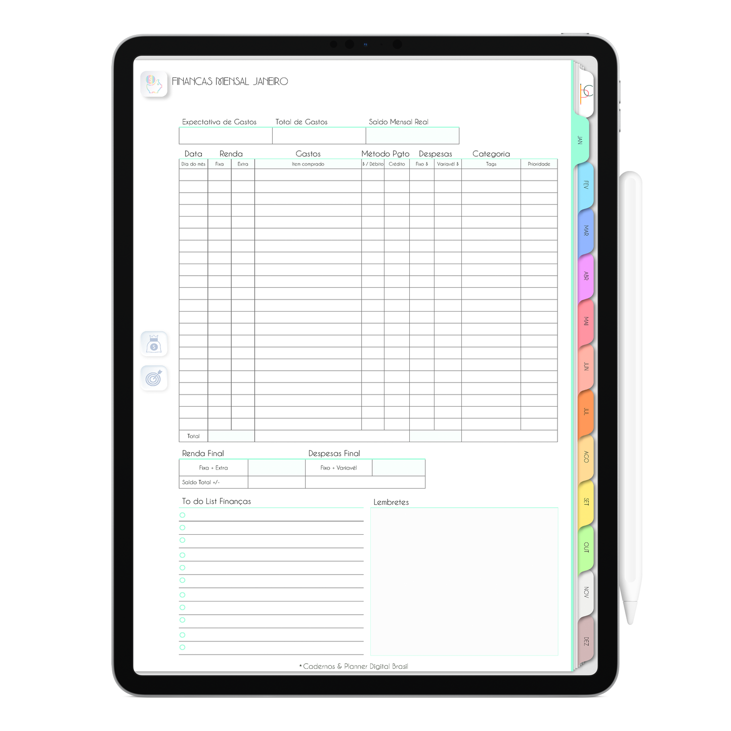 Planner Digital Vertical Life In Colors 2024 Jardim das Esmeraldas • Para iPad e Tablet Android • Download Instantâneo • Sustentável