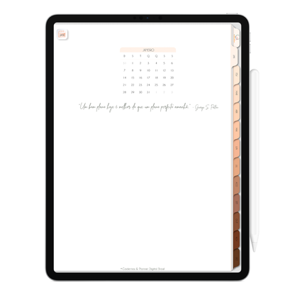 Página Capa do Mês Planner Digital 2024 para iPad e Tablet Android com aplicativos de anotações digitais GoodNotes, Noteshelf e Samsung Notes. Para planejamento anul, mensal, semana, diário, financeiro, alimentar, habit tracker. Cadernos & Planner Digital Brasil.