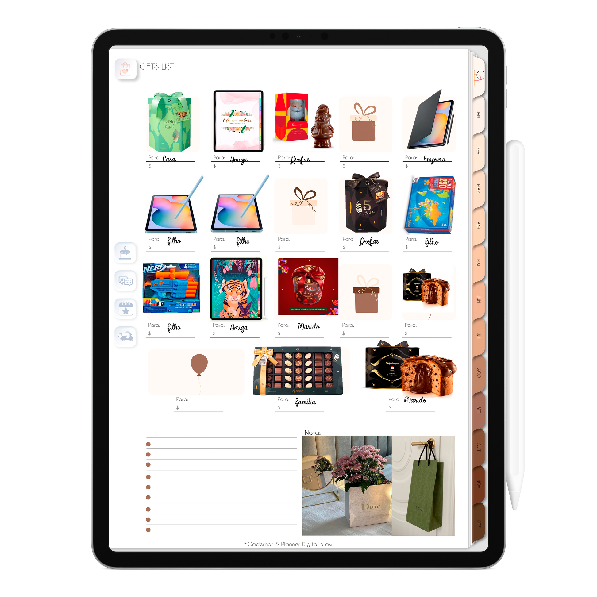 Página de Planejamento WishList Lista de ComprasPlanner Digital 2024 para iPad e Tablet Android com aplicativos de anotações digitais GoodNotes, Noteshelf e Samsung Notes. Para planejamento anul, mensal, semana, diário, financeiro, alimentar, habit tracker. Cadernos & Planner Digital Brasil.