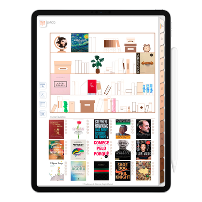 Página de Planejamento Livros Para Ler Planner Digital 2024 para iPad e Tablet Android com aplicativos de anotações digitais GoodNotes, Noteshelf e Samsung Notes. Para planejamento anul, mensal, semana, diário, financeiro, alimentar, habit tracker. Cadernos & Planner Digital Brasil.