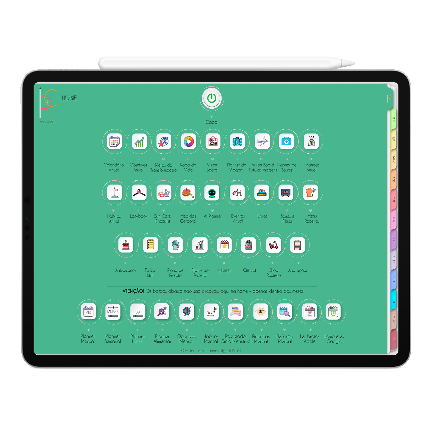 Planeje sua vida pessoal e profissional e um único lugar. O melhor Planner Digital do mundo. Planejamento mensal com ativação lembretes apple calendar e google agenda e inteligência artificial AI Planner no ChatGPT. Planner Digital 2025 Gratuito download grátis do planner digital para iPad e Tablet Android, tablet da Samsung Planeje sua vida no melhor planner digital da Cadernos  Planner Digital Brasil