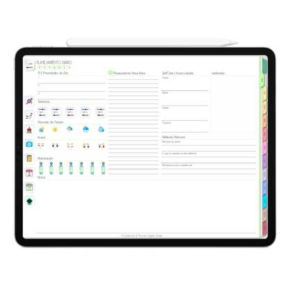 Planner Digital com planejamento diário, com ativação lembretes apple calendar e google agenda e inteligência artificial AI Planner no ChatGPT. Planner Digital 2025 Gratuito download grátis do planner digital para iPad e Tablet Android, tablet da Samsung Planeje sua vida no melhor planner digital da Cadernos  Planner Digital Brasil