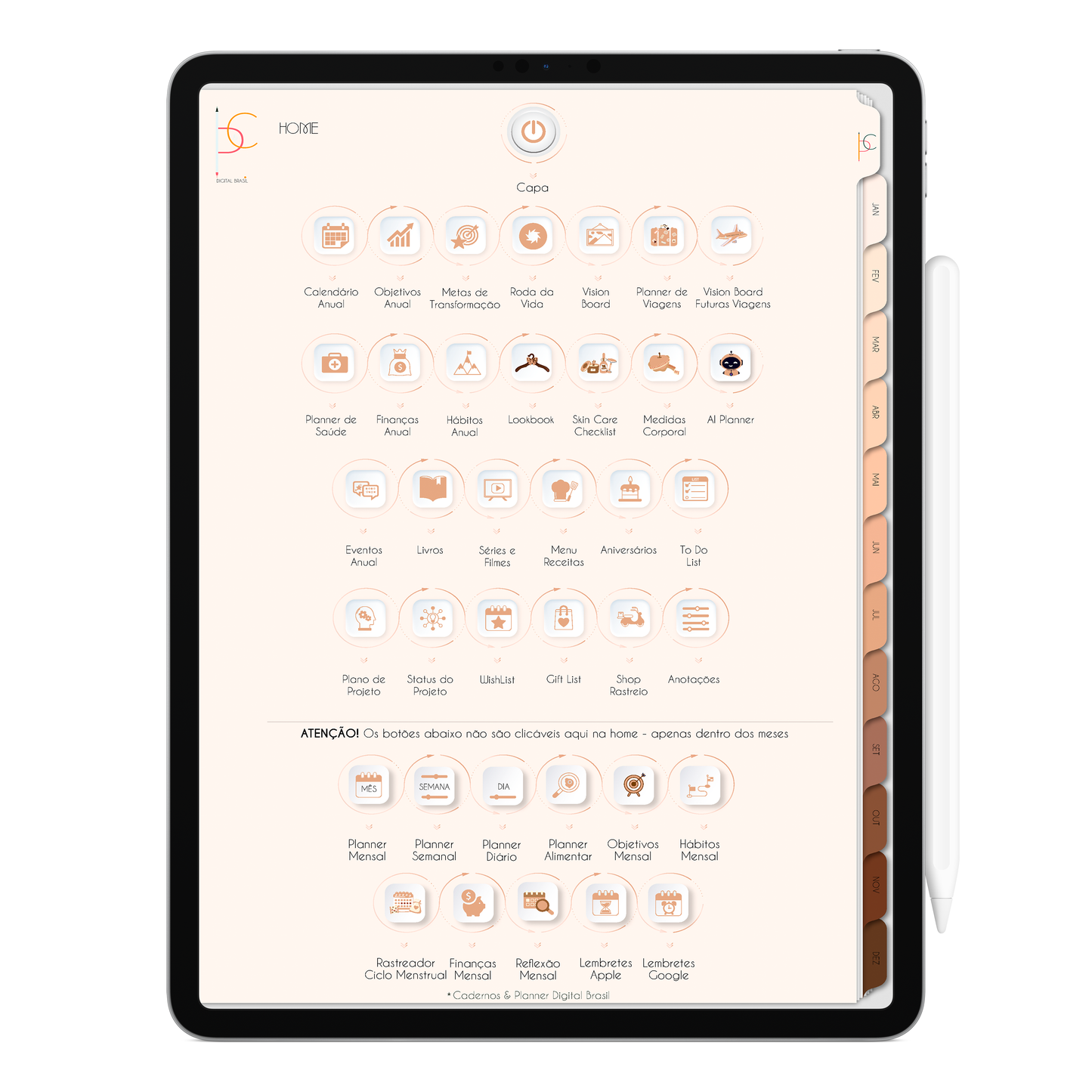 Planejamento de vida pessoal e profissional em um único planner, o melhor planner digital do mundo com IA, do Planner Digital Minimal Universe Mocha Nude com ativação lembretes apple calendar e google agenda e inteligência artificial AI Planner no ChatGPT. Planner Digital 2025 Gratuito download grátis do planner digital para iPad e Tablet Android, tablet da Samsung Planeje sua vida no melhor planner digital da Cadernos  Planner Digital Brasil
