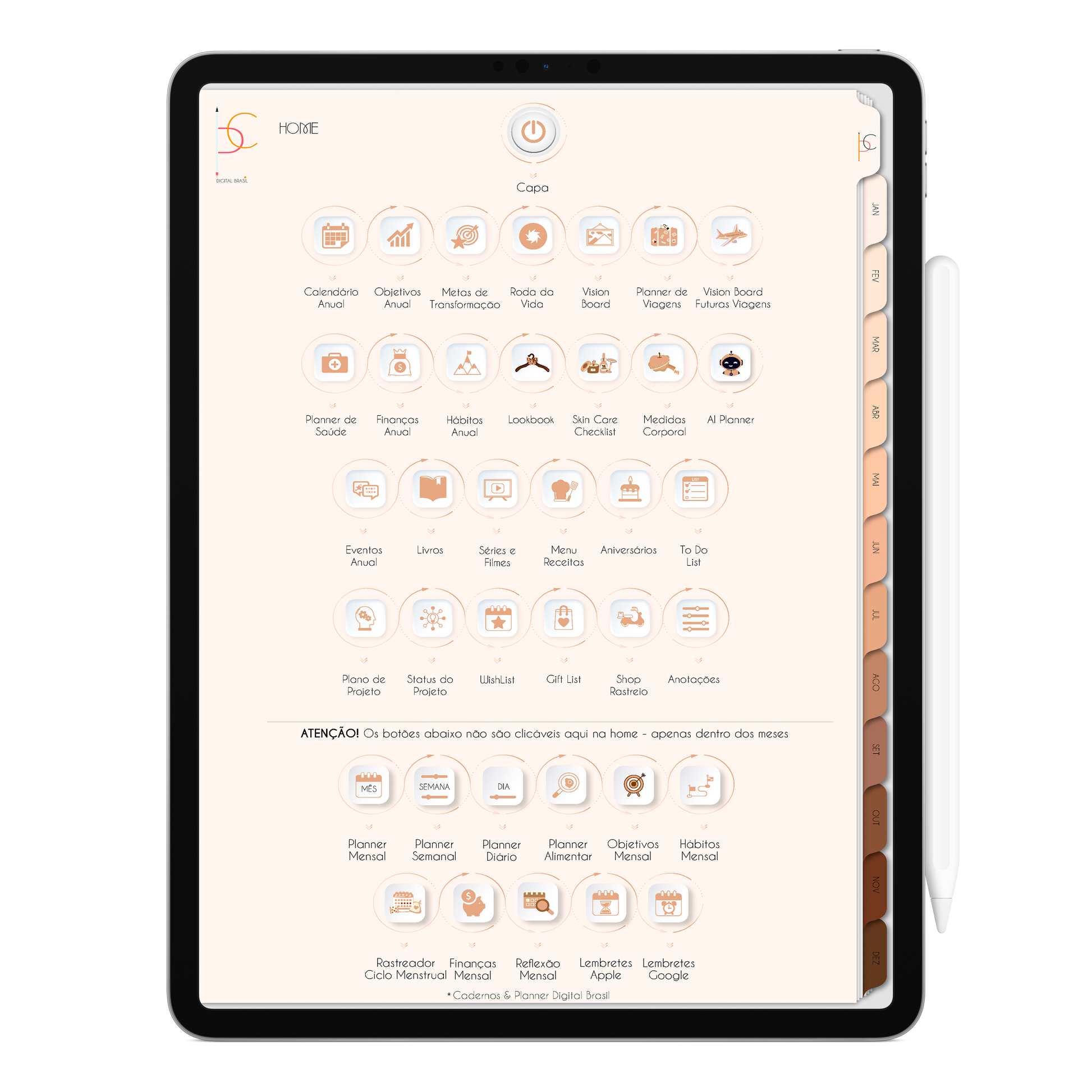 Planejamento de vida pessoal e profissional em um único planner, o melhor planner digital do mundo com IA, do Planner Digital Minimal Universe Mocha Nude com ativação lembretes apple calendar e google agenda e inteligência artificial AI Planner no ChatGPT. Planner Digital 2025 Gratuito download grátis do planner digital para iPad e Tablet Android, tablet da Samsung Planeje sua vida no melhor planner digital da Cadernos  Planner Digital Brasil
