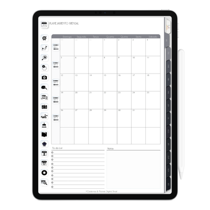 Planner Mensal, com ativação lembretes apple calendar e google agenda e inteligência artificial AI Planner no ChatGPT. Planner Digital 2025 Gratuito download grátis do planner digital para iPad e Tablet Android, tablet da Samsung Planeje sua vida no melhor planner digital da Cadernos  Planner Digital Brasil